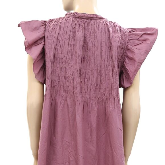 Sea New York Rene Mini Dress Smocked Cotton Purple Flutter Sleeve S 4 258602 - Picture 4 of 6